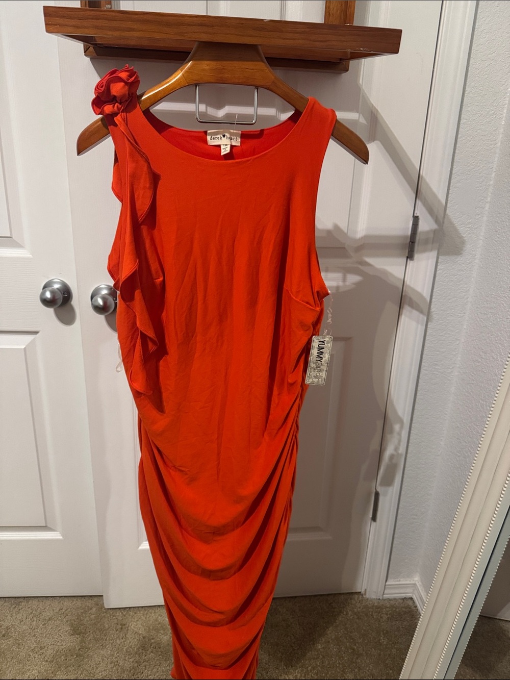 Derek Heart Vibrant Orange One-Shoulder Ruffle Dress